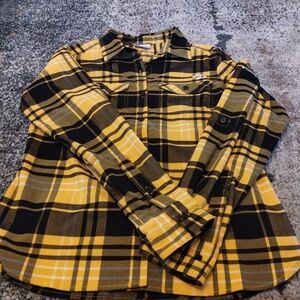 Columbia Men's Yellow and Black Iowa Hawkeye Plaid Shirt Sz S